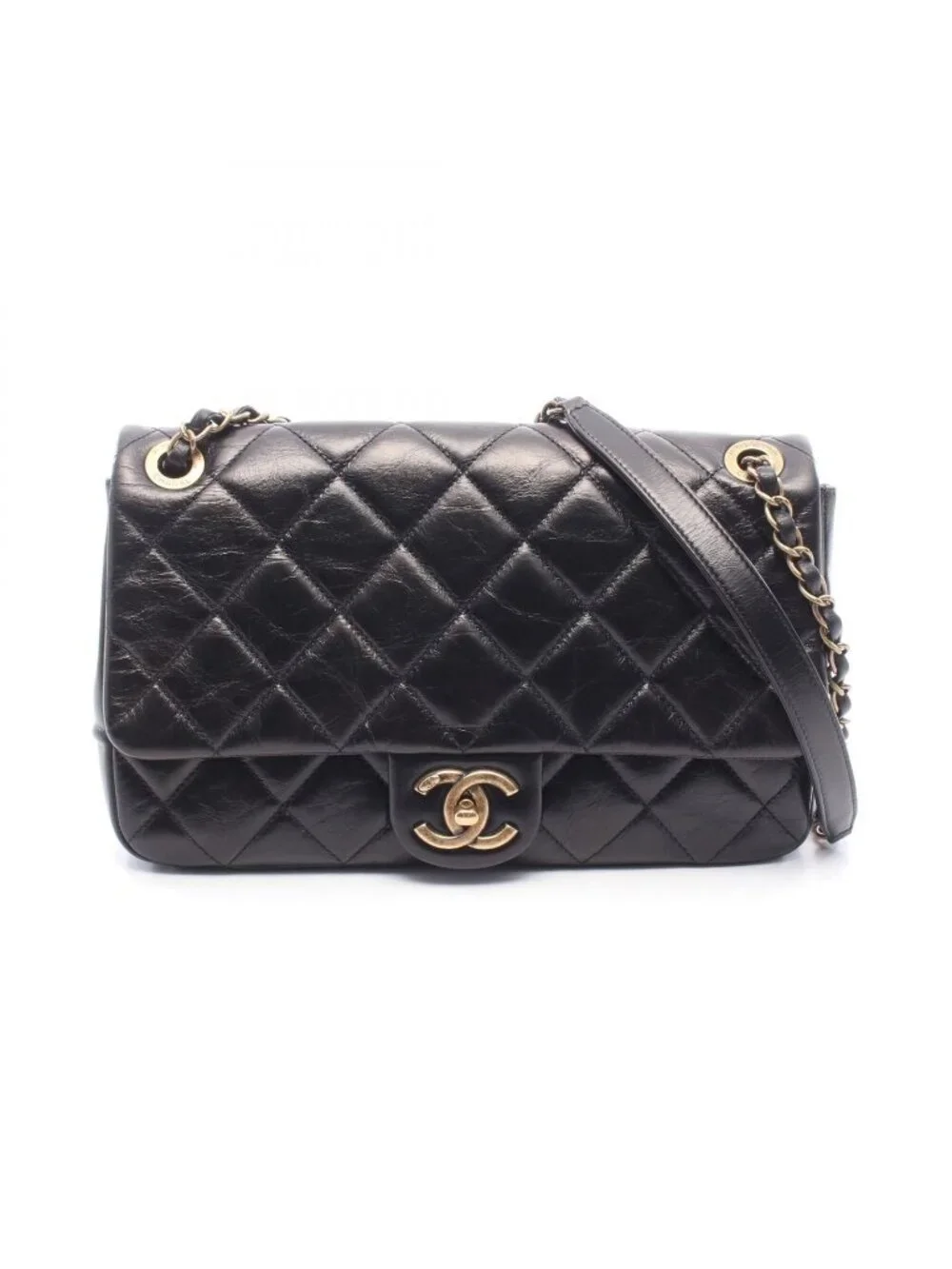 Chanel Shoulder Bag Quilted Single Flap Black Leather Chain